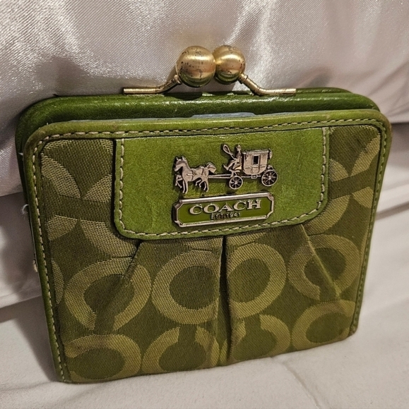 Coach Handbags - Coach Kisslock Lime Green Signature 'C' Logo Snap Wallet